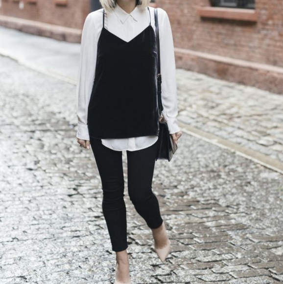 Black Velvet Tank Top Lace Trim Who What Wear L - Picture 8 of 8